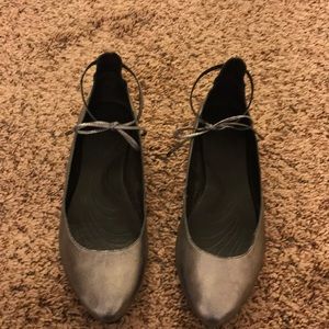 Born leather silver ankle tie ballet flats